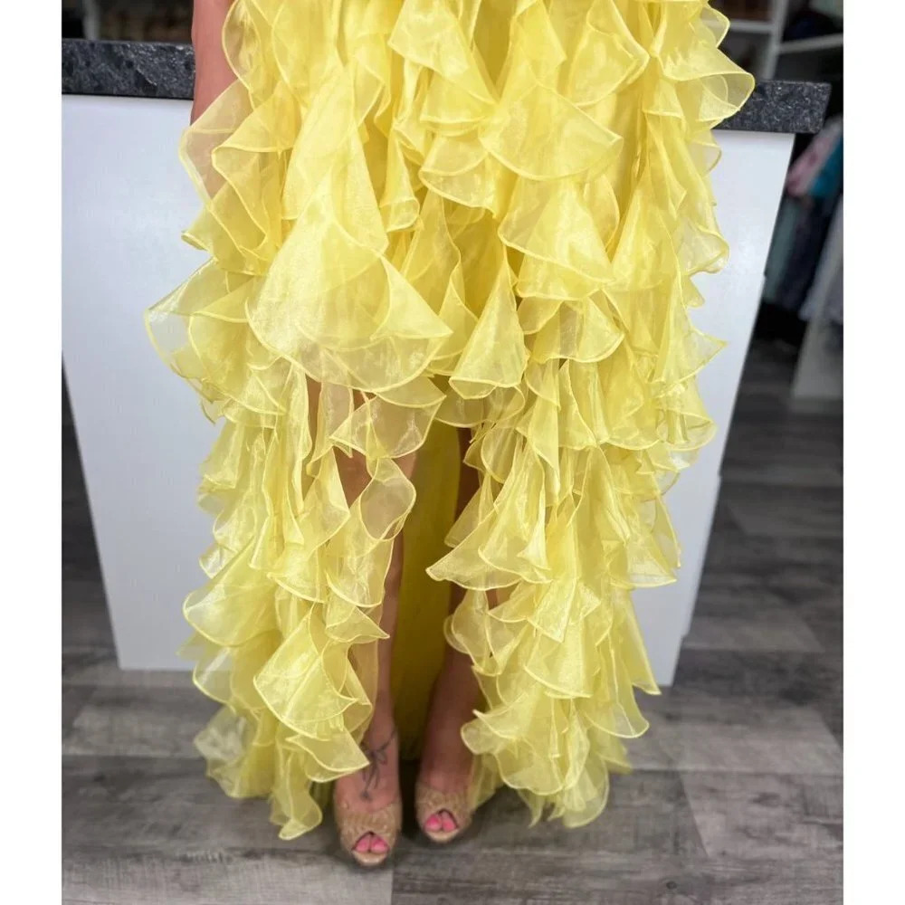 Sherri Hill Yellow Ruffle Organza Strapless Formal Gown $358 - Picture 5 of 11